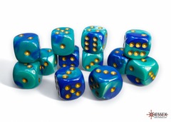Gemini Blue-Teal/gold 16mm d6 Dice Block (12 dice) - CHX26659